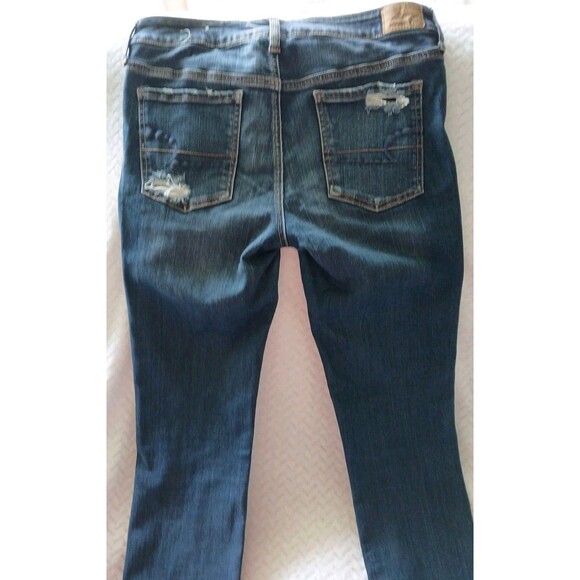 American Eagle Womens 10 L Super Stretch X Distressed jegging Jeans Dark Wash - Picture 10 of 16